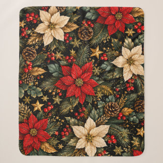 Luxe Poinsettia Kerst Bloemmotief Sherpa Deken