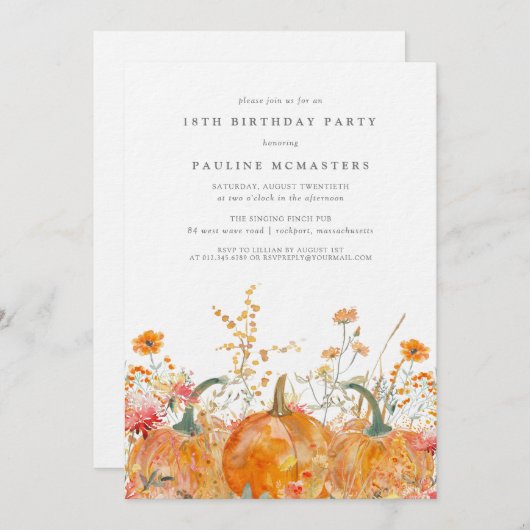 Luxe Pompoen Wildflower Herfst 18e Verjaardag Kaart (Voorkant / Achterkant)