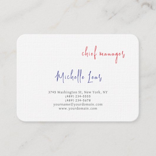 Luxe Premium Linnen Blauw Rood Wit Plain Classic Visitekaartje (Voorkant)