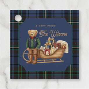 Luxe Preppy Geruite Kerst Teddybeer Fotokaart Bedankjes Labels