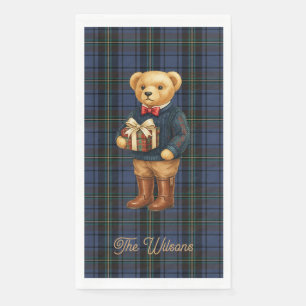 Luxe Preppy Geruite Kerst Teddybeer Servet