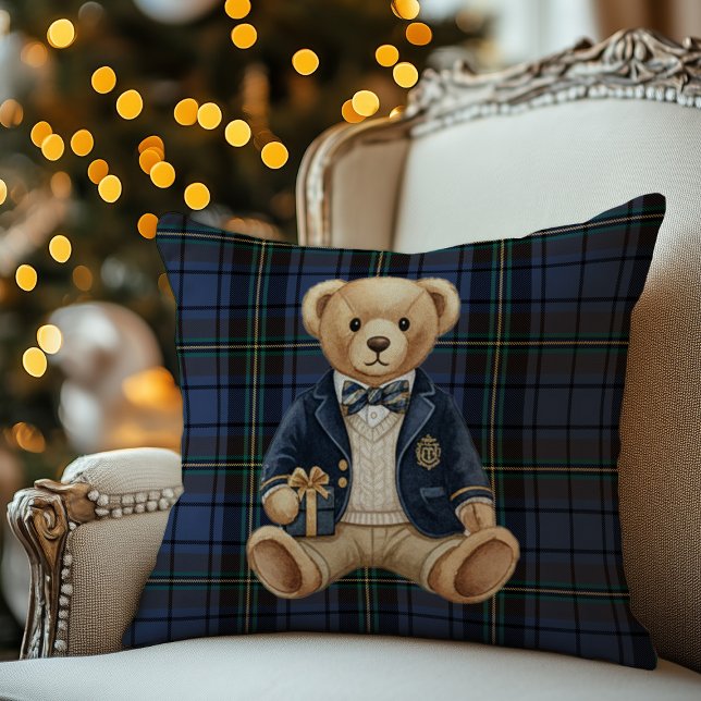 Luxe Preppy Plaid Teddy Bear Kussen (Creator heeft geüpload)