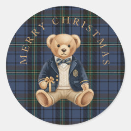 Luxe Preppy Plaid Teddy Bear Ronde Sticker