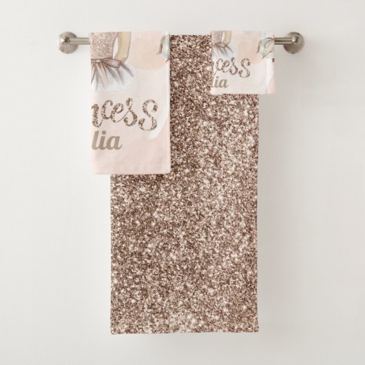 Luxe Prinses Gepersonaliseerde Beige glitter Bad Handdoek (Insitu)