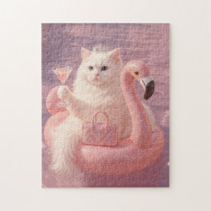 Luxe Prinses Kat op Roze Flamingo Zwembad Drijver Legpuzzel