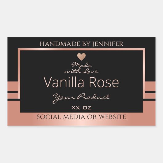 Luxe productverpakking - zwart en Roos Gold Rechthoekige Sticker (Voorkant)