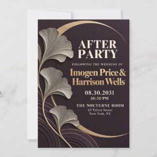 Luxe Pruim Goud 3D Ginkgo Bruiloft After Party Uit Kaart