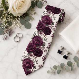 Luxe Pruim Roos & Dahlia Bloemige Trouw Stropdas