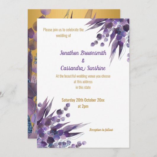 LUXE PURPLE OR EUCALYPTUS INVITATION (Devant / Derrière)