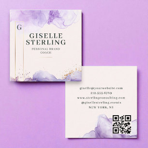 Luxe QR Code Paarse Waterverf Gold Folie Vierkante Visitekaartje