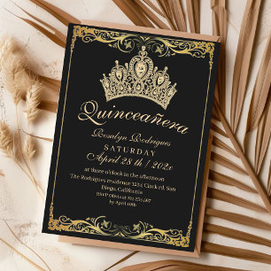 Luxe Quinceañera Gold Crown Beige Uitnodiging
