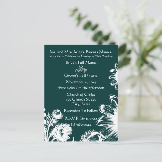 Luxe Radiance Groen Wit Budget Vriendelijke Huweli Uitnodiging Briefkaart (Staand voorkant)