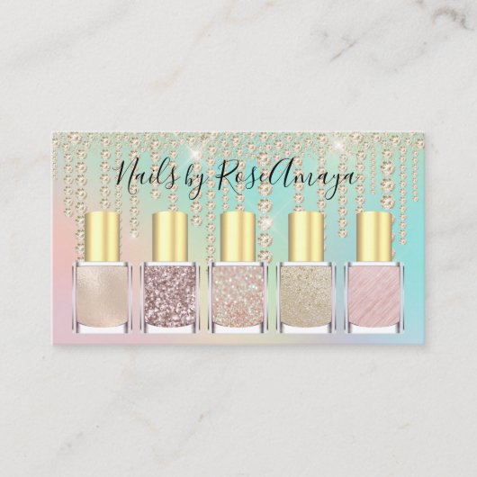 Luxe Rainbow Diamond Drip Nagellak Visitekaartje (Voorkant)