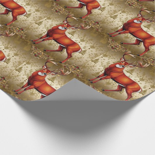 Luxe Red Deer Moose Gold Snow Merry Xmas Pattern Cadeaupapier (Hoek)