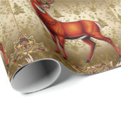 Luxe Red Deer Moose Gold Snow Merry Xmas Pattern Cadeaupapier (Rol Hoek)