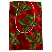 Luxe Red Folie, groene Holly Red Berries Medium Cadeauzakje (Voorkant)