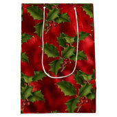 Luxe Red Folie, groene Holly Red Berries Medium Cadeauzakje (Achterkant)