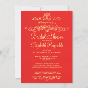 Luxe Red & Gold Bridal Shower-uitnodigingen Kaart