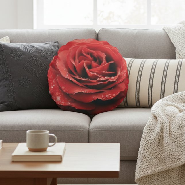 Luxe Red Rose Rond Sierkussen Rond Kussen (Creator heeft geüpload)