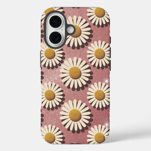 Luxe Retro White Daisies iPhone 16 Coque (Verso)
