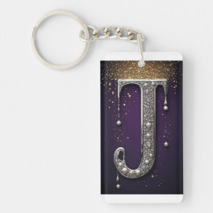 Luxe Rhinestone J Letter Met Diamanten, Parels Sleutelhanger