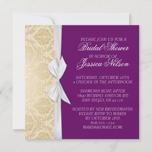 Luxe Ribbon violet or Damask Douche Invitation (Devant)