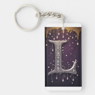 Luxe Rijnsteentje L Letter Met Diamanten, Parels Sleutelhanger