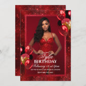 Luxe rode ballonnen foto uitnodiging (Voorkant / Achterkant)