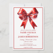 Luxe Rode Coquette Ribbon Bow Huwelijksuitnodiging Kaart (Voorkant)