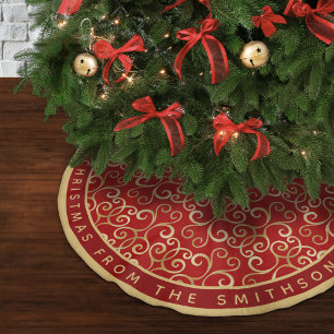LUXE RODE EN GOUDEN KERSTDAMAST GEPERSONALISEERD KERSTBOOM ROK