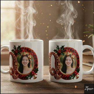 Luxe Rode Fluwelen Gouden Kerstletter Q Koffiemok