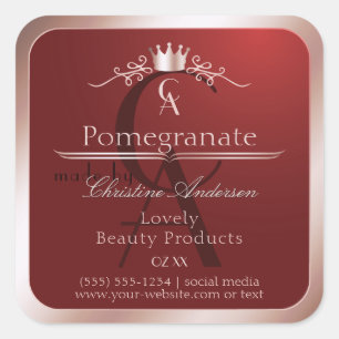 Luxe Rode Productlabel Roze Gouden Frame Monogram Vierkante Sticker