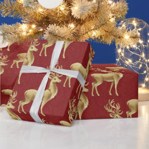 Luxe Rode rendiereland Gouden vrolijke kerstpatroo Cadeaupapier