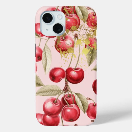 Luxe rode, roze en gouden Cherry Fruit Trellis Case-Mate iPhone Case (Achterkant)