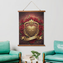 Luxe Rode Roze Gouden Hart Wand Tapijt