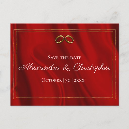 Luxe rode zijde en gouden bruiloft Bewaar de datum Aankondigingskaart (Voorkant)