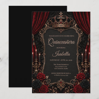 Luxe Rode & Zwarte Quinceañera Kaart