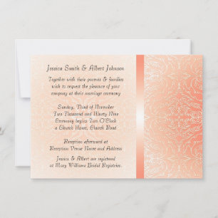 Luxe Romantique Coral Mariage damassé Invitation