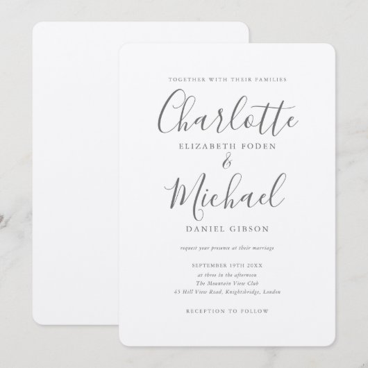 Luxe Romantische Zilveren Metalen Bruiloft Kaart (Voorkant / Achterkant)