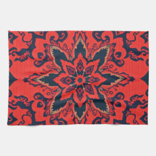 Luxe Rood Blauw Sierlijk Perzisch Medaillon Patroo Theedoek