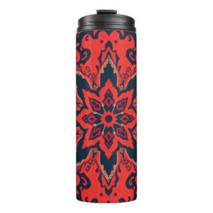 Luxe Rood Blauw Sierlijk Perzisch Medaillon Patroo Thermosbeker
