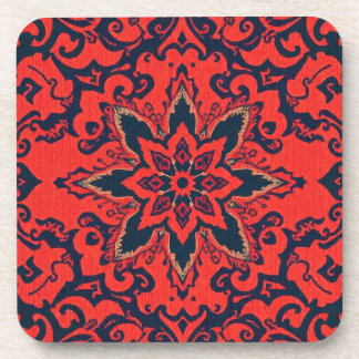 Luxe rood blauw sierlijk Perzisch medaillonpatroon Bier Onderzetter