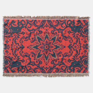 Luxe rood blauw sierlijk Perzisch medaillonpatroon Deken