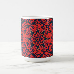 Luxe rood blauw sierlijk Perzisch medaillonpatroon Koffiemok
