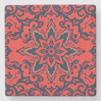 Luxe rood blauw sierlijk Perzisch medaillonpatroon Stenen Onderzetter