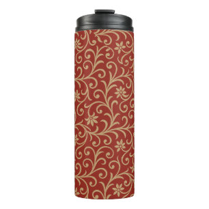 Luxe Rood en Goud Damask Bloemenrol Thermosbeker