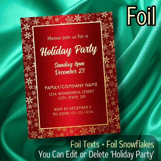 Luxe Rood en Goud Elegant Script Font Feestelijk Folie Uitnodiging Briefkaart