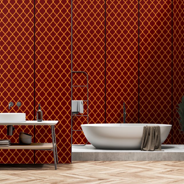 luxe rood en goud geometrisch behang (Badkamer)
