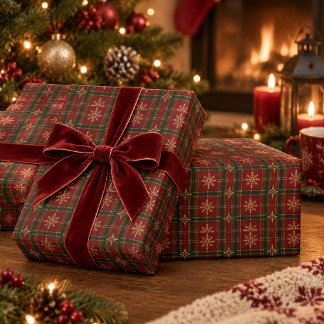 Luxe rood en groen ruitpatroon met sierlijke goude cadeaupapier