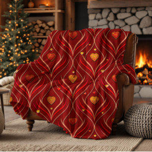 Luxe Rood Goud Art Deco Abstract Patroon Fleece Deken